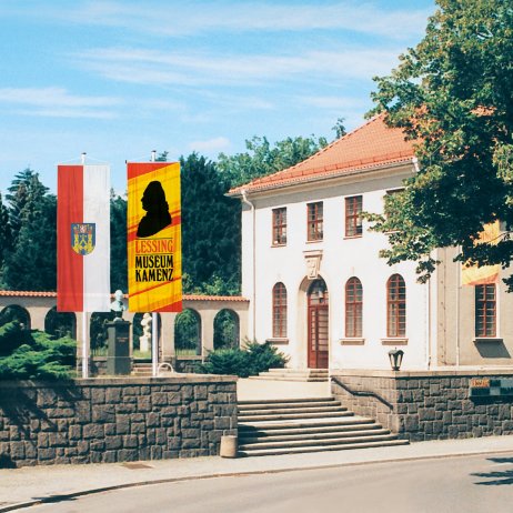 Drapeau de ville devant un musée